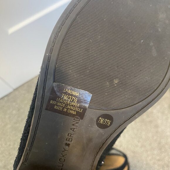 Lucky Brand Slingback Ankle Booties Black Suede Open Toe Heeled Boots Size‎ 7 - Picture 7 of 8